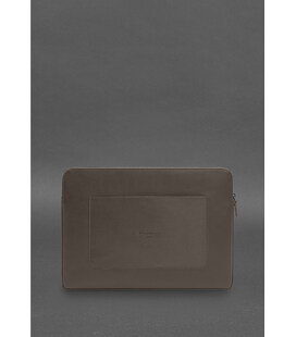 Шкіряний чохол для ноутбука на блискавці з хлястиком та кишенею Темно-бежевий картинка, зображення, фото