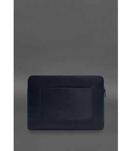 Шкіряний чохол для ноутбука на блискавці з хлястиком та кишенею Синій картинка, зображення, фото