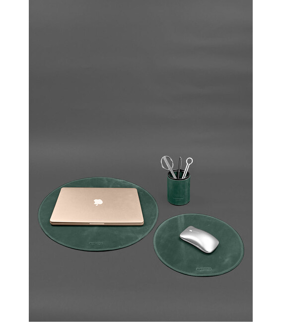 Настольный набор из натуральной кожи 1.2 зеленый Crazy Horse фото, картинка, изображение