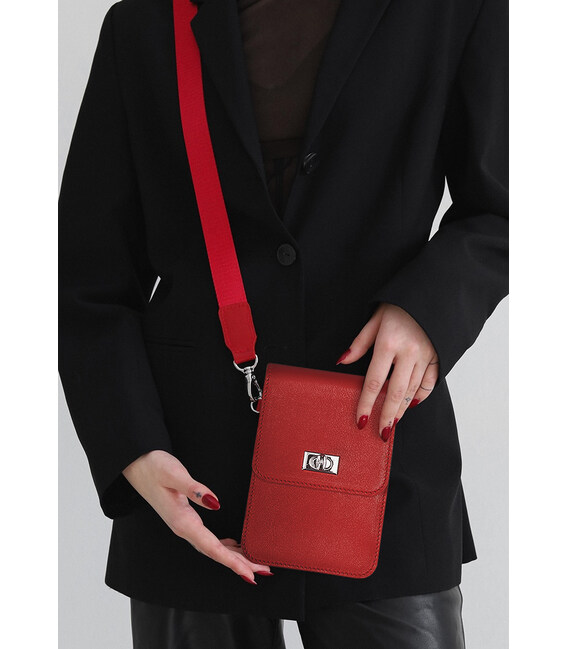 Кожаная сумка-чехол для телефона Tina Красная фото, картинка, изображение