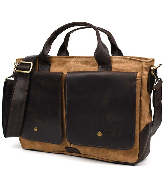 Чоловіча сумка з вощеного канвасу та кінської шкіри TARWA RCw-3990-3md фото, картинка, изображение