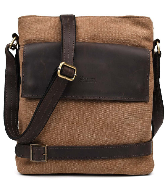 Сумка через плече в комбінації кавовий канвас та кінської шкіри RCc-0040-4lx TARWA картинка, зображення, фото