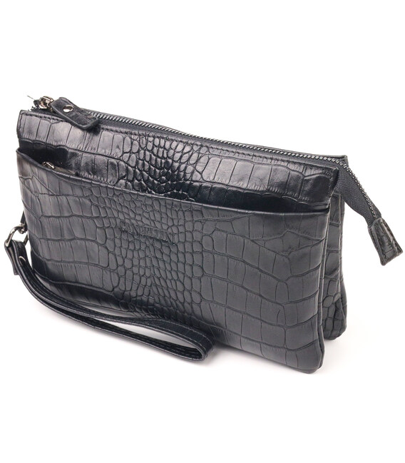 Превосходный клатч для мужчин из натуральной фактурной кожи с тиснением под крокодила CANPELLINI 21556 Черный фото, картинка, из